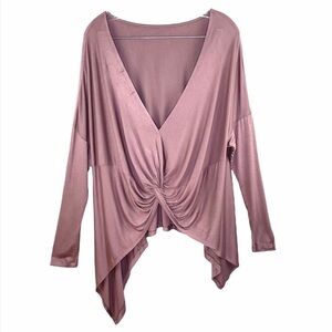 Mustard Seed Mauve Jersey Knit Oversized Flowy Twist Back Low V Back Top Sz S